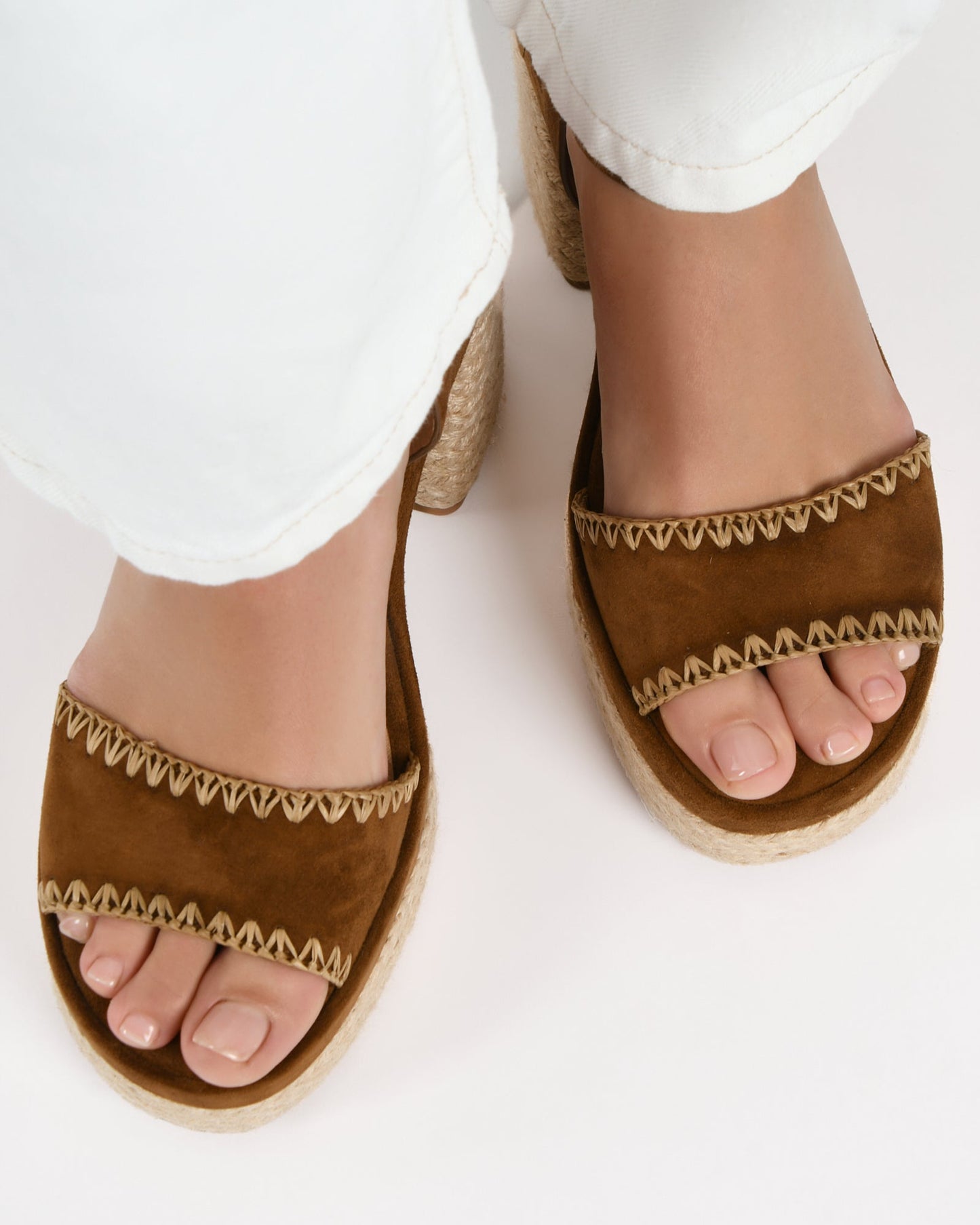 FISHER HIGH HEEL PLATFORM SANDALS BISCUIT SUEDE