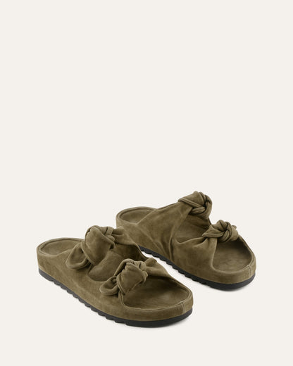 BLOSSOM FLAT SANDALS OLIVE SUEDE