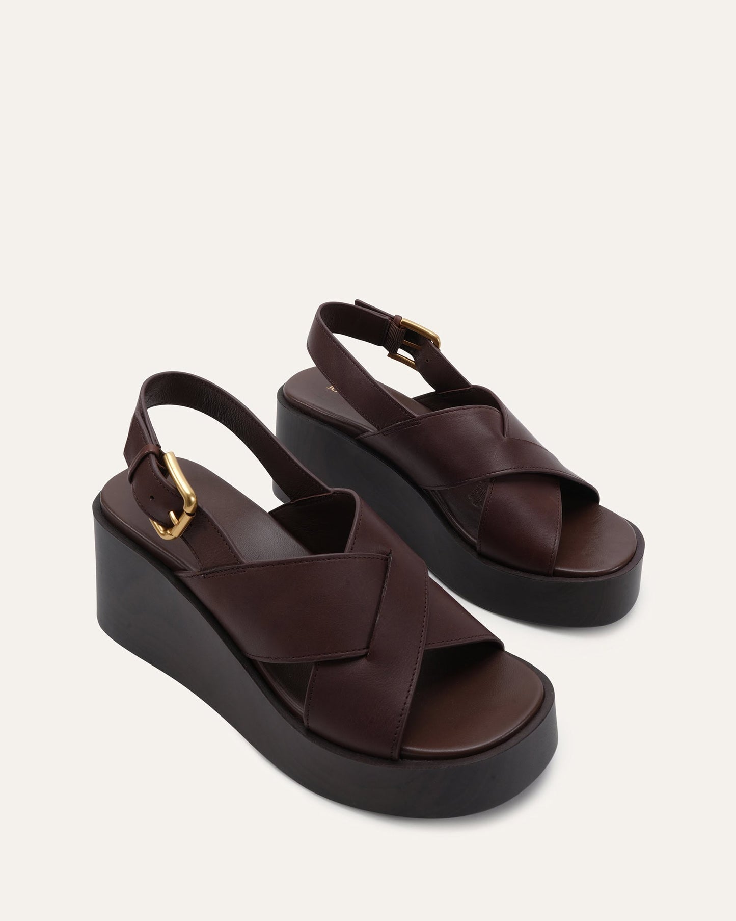 CADEY MID WEDGE SANDALS CHESTNUT LEATHER