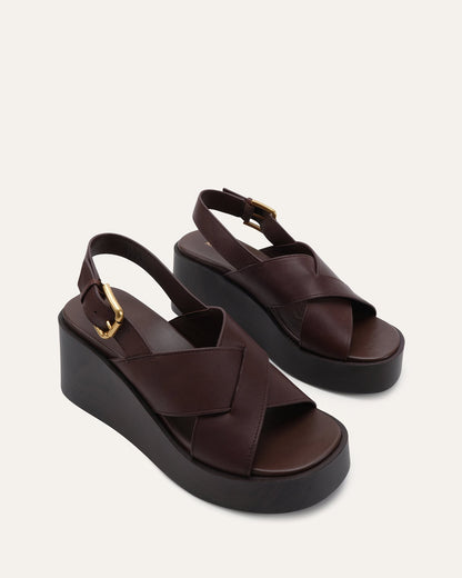 CADEY MID WEDGE SANDALS CHESTNUT LEATHER