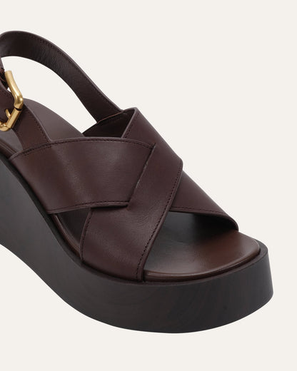 CADEY MID WEDGE SANDALS CHESTNUT LEATHER