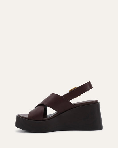 CADEY MID WEDGE SANDALS CHESTNUT LEATHER