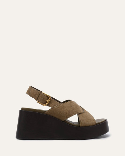 CADEY MID WEDGE SANDALS OLIVE SUEDE