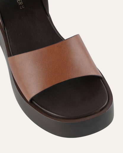 CASSIE MID WEDGE SANDALS BRANDY LEATHER