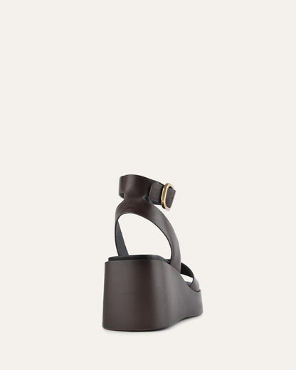 CASSIE MID WEDGE SANDALS CHESTNUT LEATHER