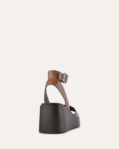 CASSIE MID WEDGE SANDALS BRANDY LEATHER