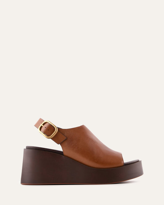 CHERRY MID WEDGE SANDALS BRANDY LEATHER