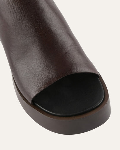 CHERRY MID WEDGE SANDALS CHESTNUT LEATHER