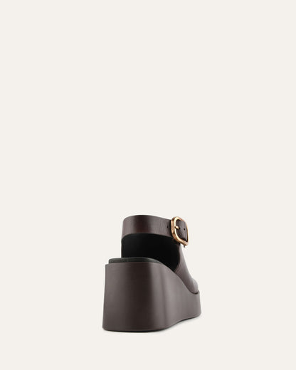 CHERRY MID WEDGE SANDALS CHESTNUT LEATHER