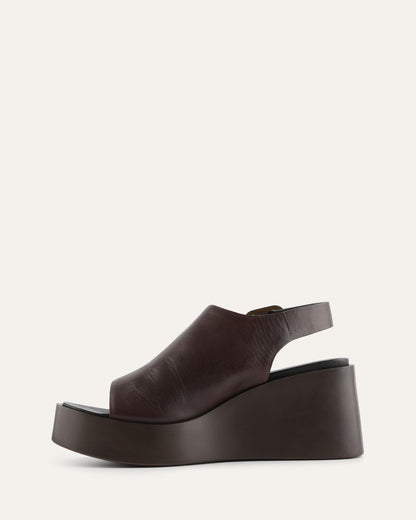 CHERRY MID WEDGE SANDALS CHESTNUT LEATHER