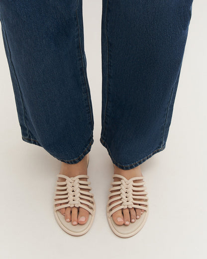 CHIA FLAT SANDALS OFF WHITE LEATHER