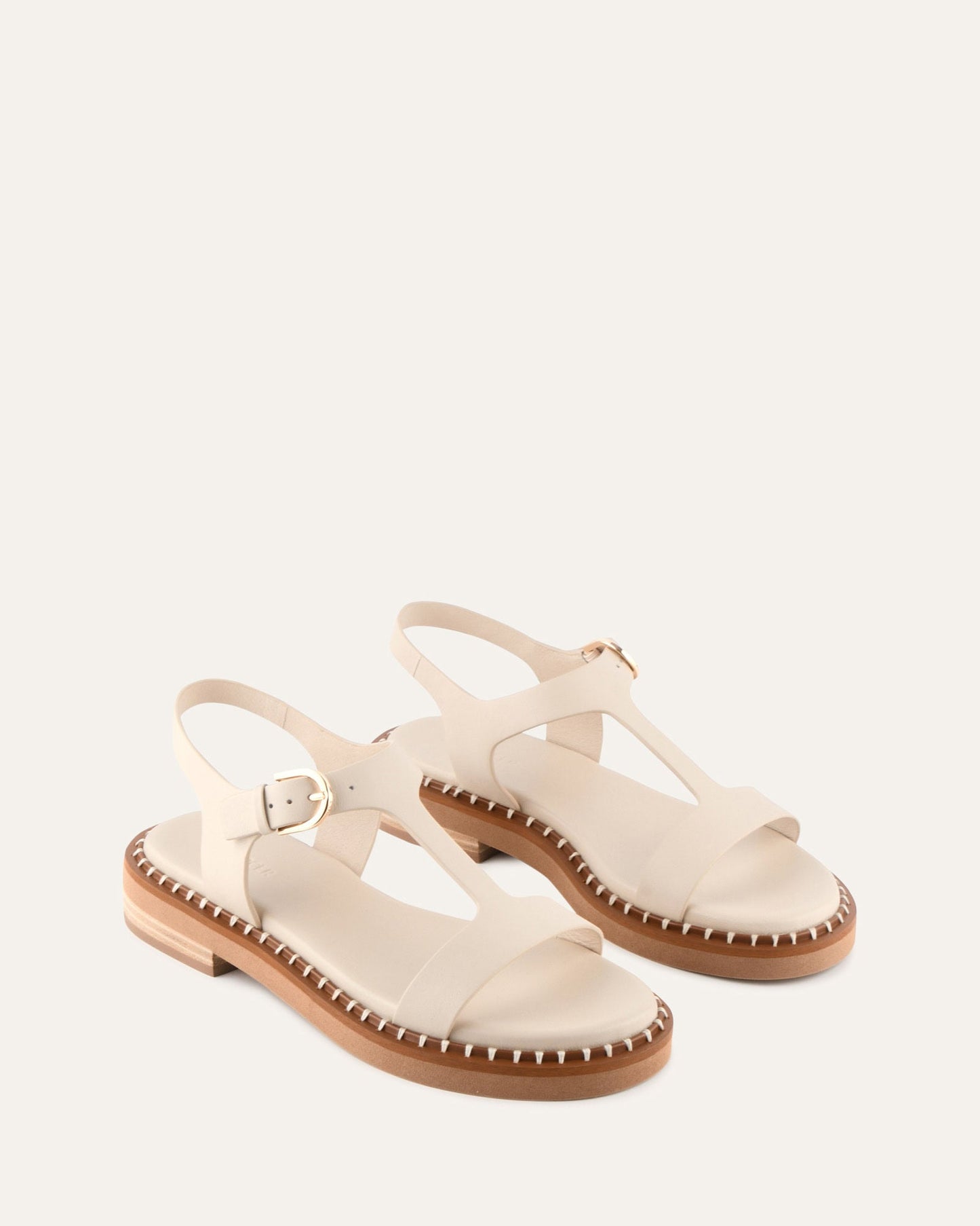 ELODIE FLAT SANDALS OFF WHITE LEATHER