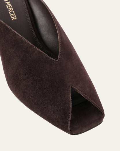 FERRIS MID HEEL SANDALS BITTER CHOC SUEDE