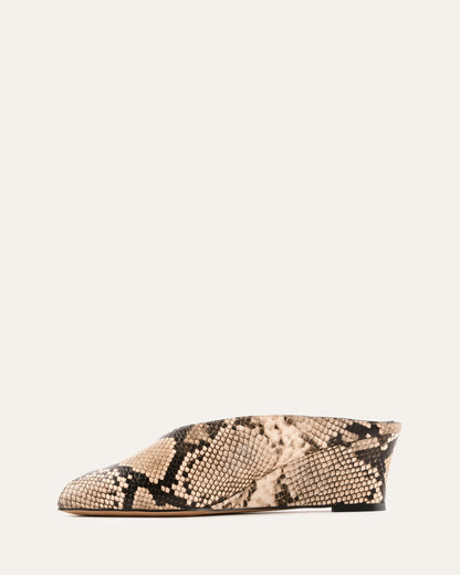 FERRIS MID HEEL SANDALS BEIGE SNAKE PRINT LEATHER