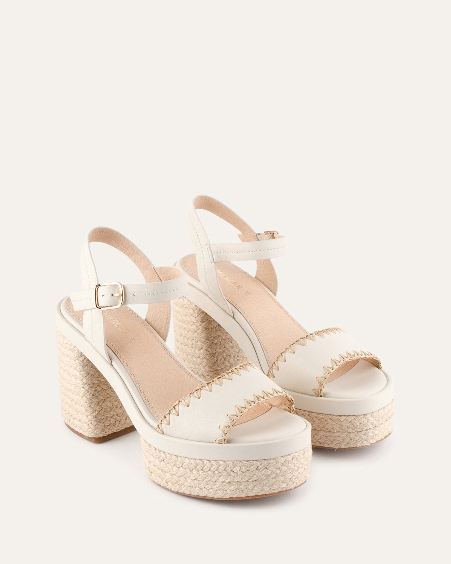 FISHER HIGH HEEL PLATFORM SANDALS OFF WHITE LEATHER