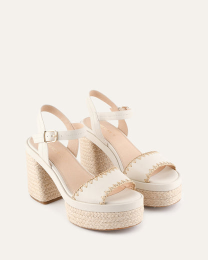 FISHER HIGH HEEL PLATFORM SANDALS OFF WHITE LEATHER
