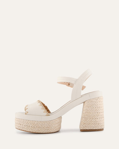 FISHER HIGH HEEL PLATFORM SANDALS OFF WHITE LEATHER