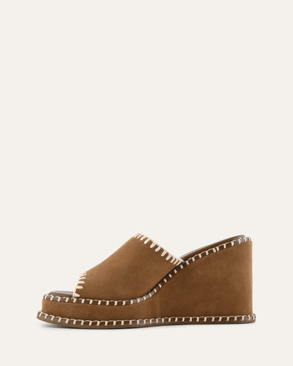 FRANKIE HIGH WEDGE SANDALS BISCUIT SUEDE