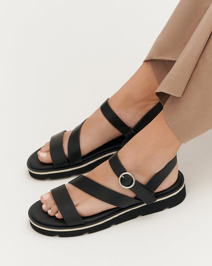 IONA FLAT SANDALS BLACK LEATHER