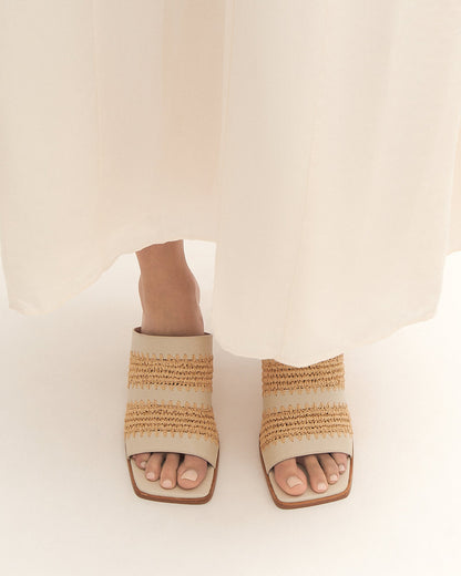 KEATING MID HEEL SANDALS OFF WHITE LEATHER