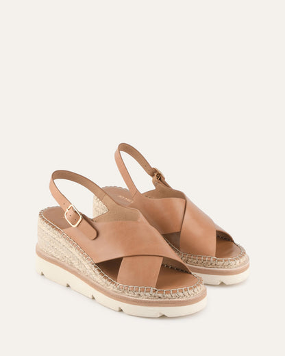 KIMBERLEY MID WEDGE SANDALS TAN LEATHER