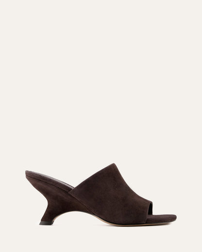 Brown open-toe shoe on a white background