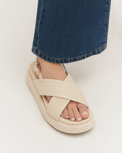 MIKEY FLAT SANDALS OFF WHITE RAFFIA