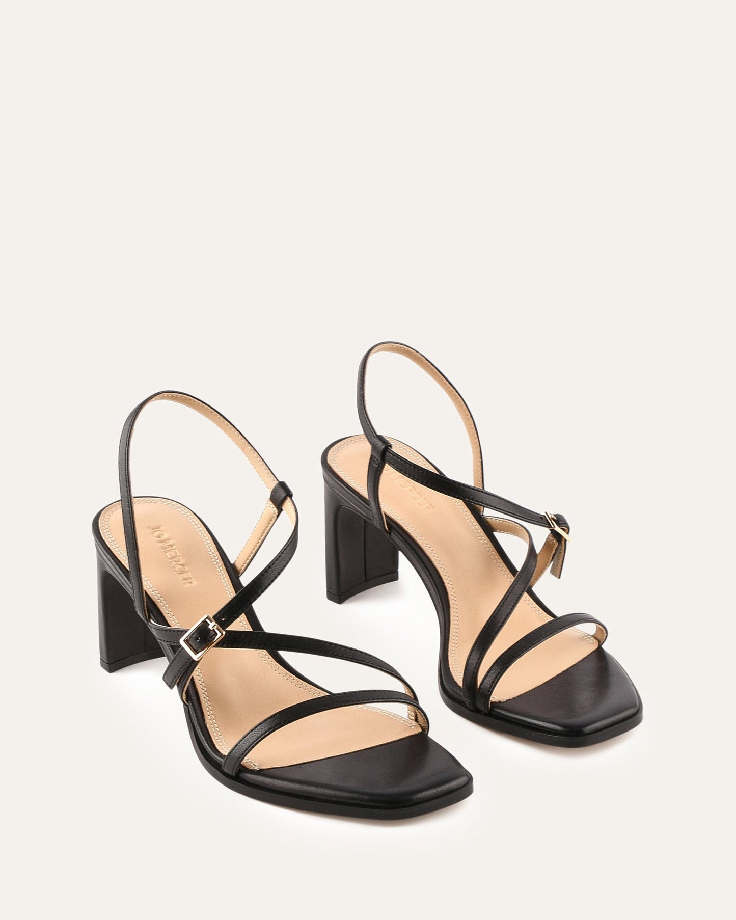 NALA MID HEEL SANDALS BLACK LEATHER