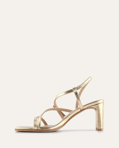 NALA MID HEEL SANDALS GOLD LEATHER