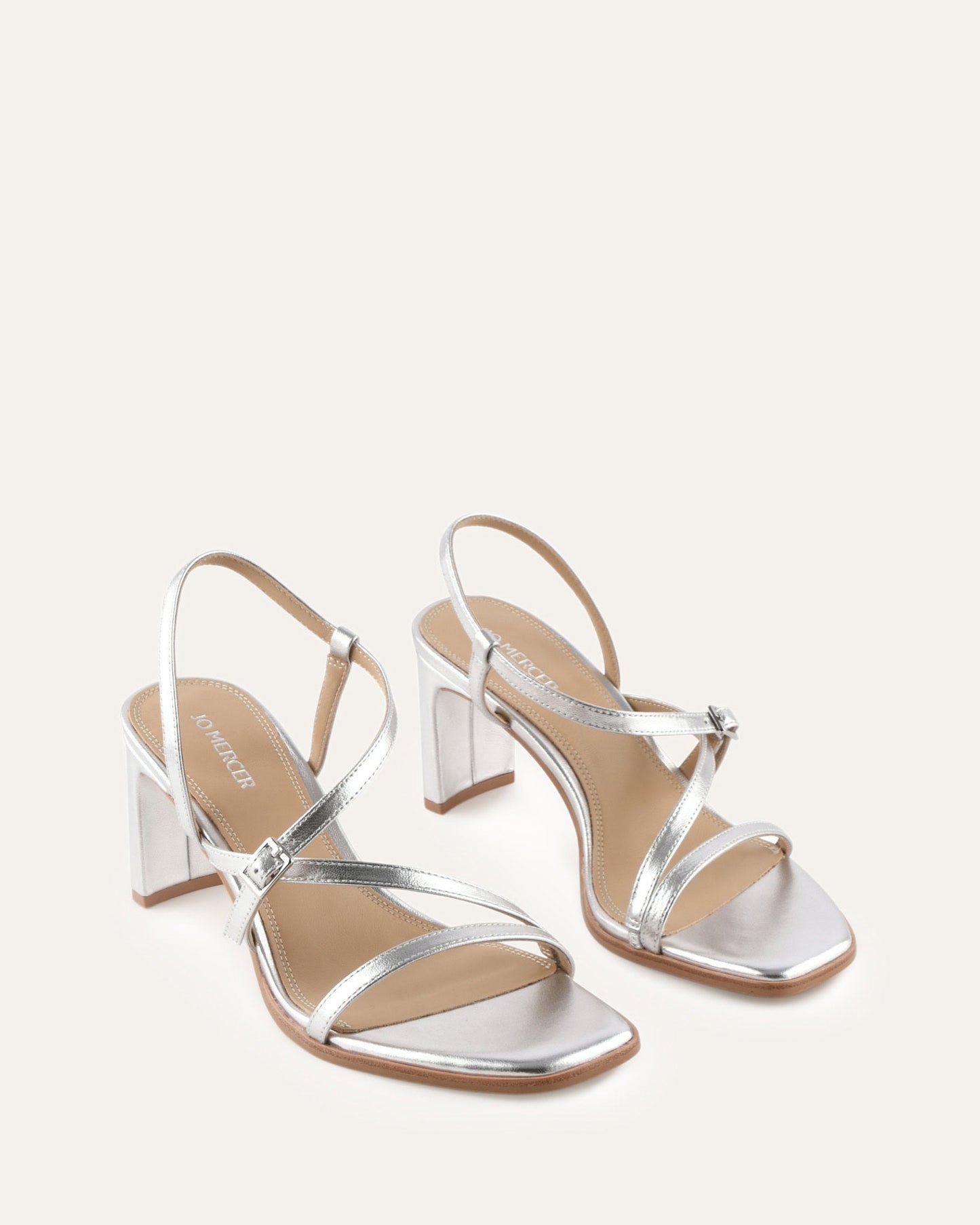 NALA MID HEEL SANDALS SILVER LEATHER