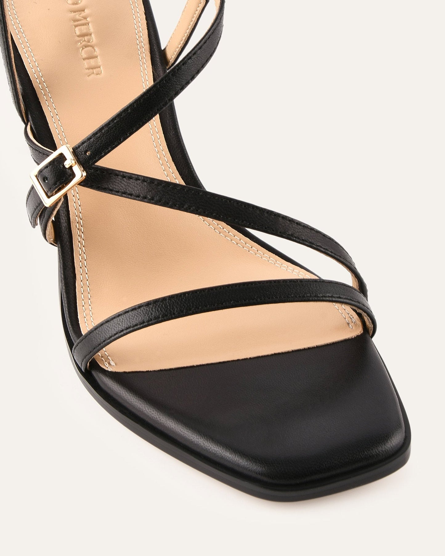 NALA MID HEEL SANDALS BLACK LEATHER