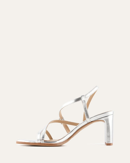 NALA MID HEEL SANDALS SILVER LEATHER