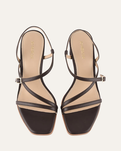 NALA MID HEEL SANDALS BITTER CHOC LEATHER