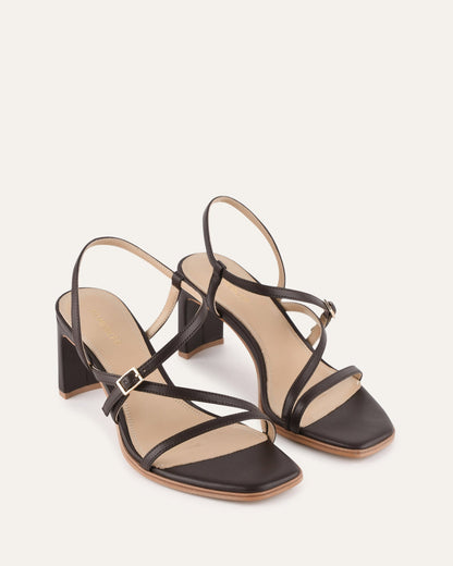 NALA MID HEEL SANDALS BITTER CHOC LEATHER