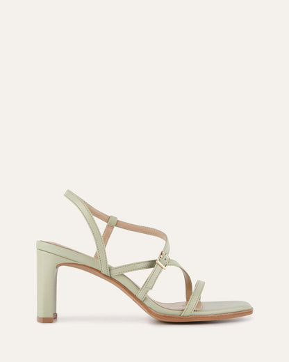 NALA MID HEEL SANDALS LIGHT SAGE LEATHER