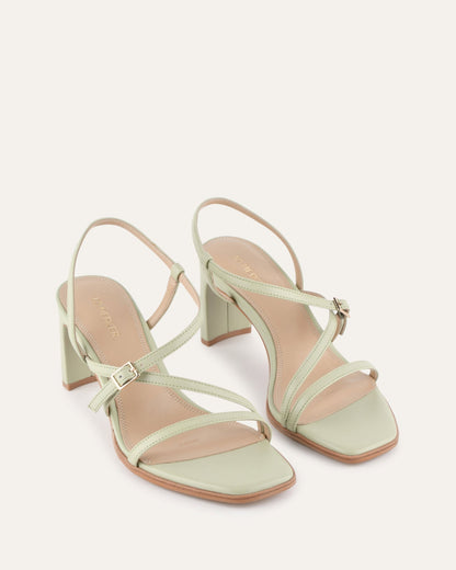 NALA MID HEEL SANDALS LIGHT SAGE LEATHER