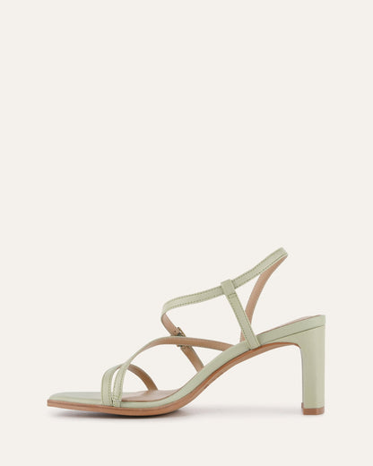 NALA MID HEEL SANDALS LIGHT SAGE LEATHER