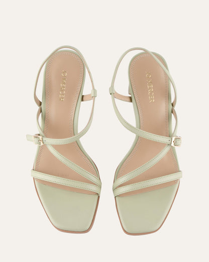 NALA MID HEEL SANDALS LIGHT SAGE LEATHER