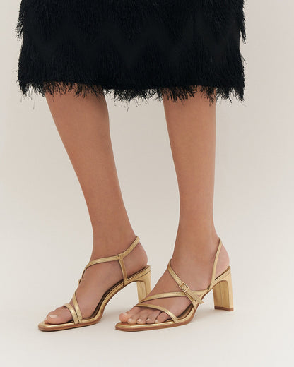 NALA MID HEEL SANDALS GOLD LEATHER