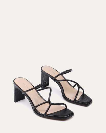 NOVI MID HEEL SANDALS BLACK LEATHER