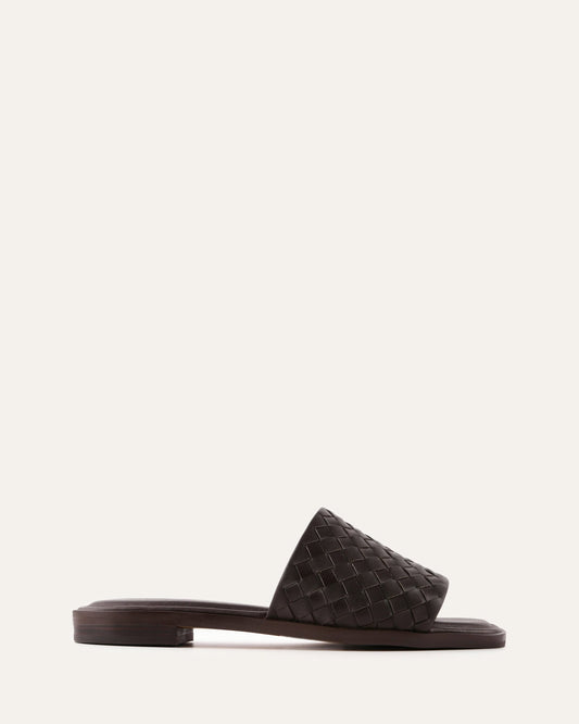 PEARL FLAT SLIDES CACAO LEATHER