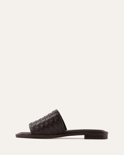 PEARL FLAT SLIDES CACAO LEATHER