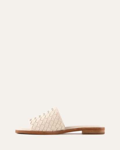 PEARL FLAT SLIDES OFF WHITE LEATHER