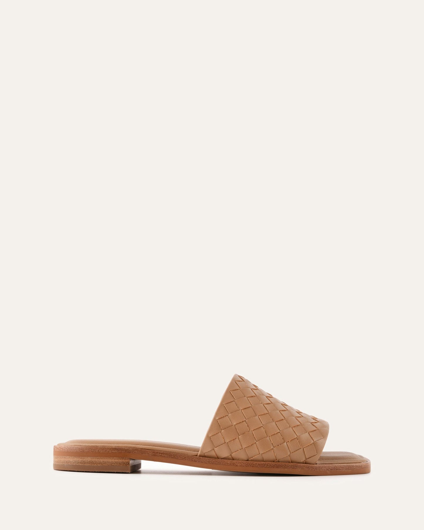 PEARL FLAT SLIDES TAN LEATHER