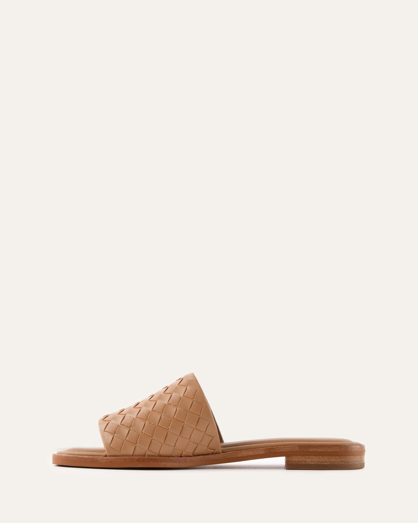 PEARL FLAT SLIDES TAN LEATHER
