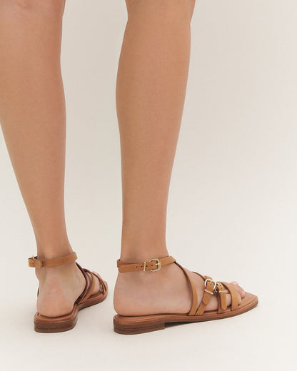 PIERRE FLAT SANDALS TUSCAN TAN LEATHER
