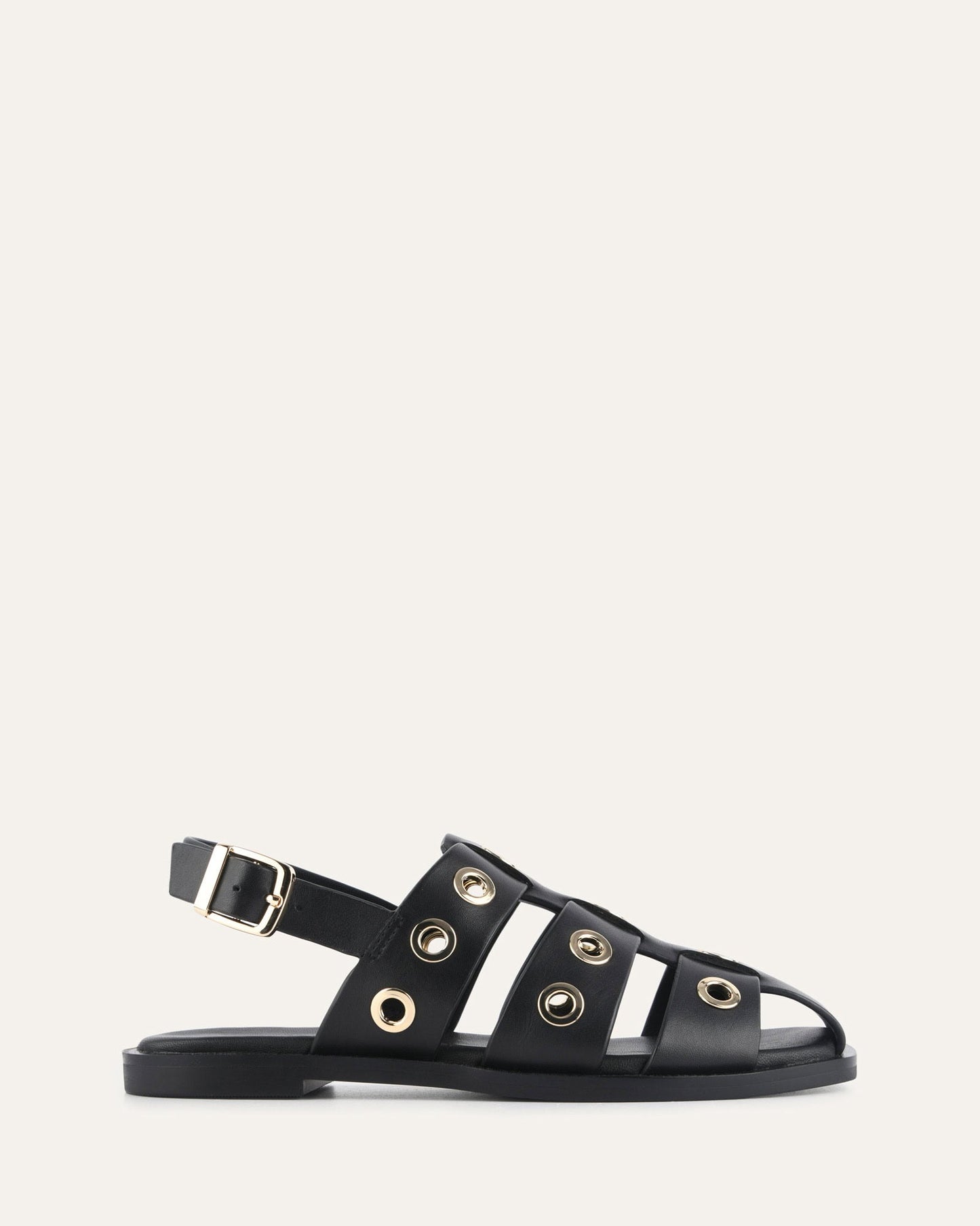 SAFFI FLAT SANDALS BLACK LEATHER