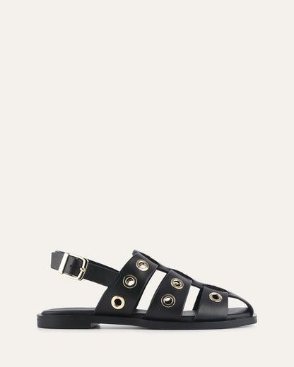 SAFFI FLAT SANDALS BLACK LEATHER