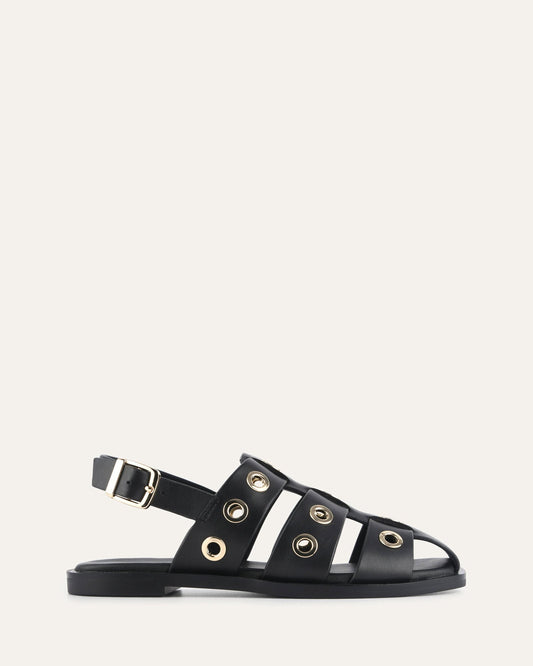 SAFFI FLAT SANDALS BLACK LEATHER