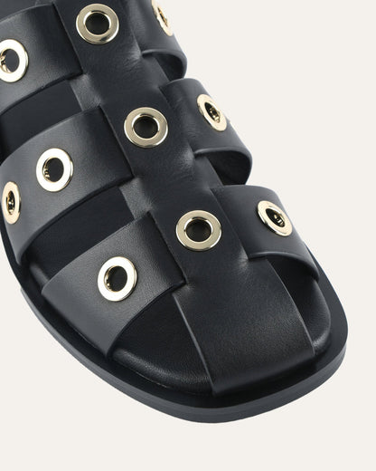 SAFFI FLAT SANDALS BLACK LEATHER
